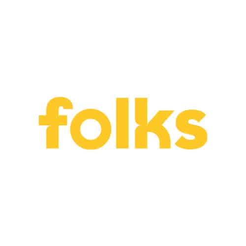 Le logo de folks, affichant les lettres en jaune et représentant un partenaire technologique potentiel pour les solutions de gestion des ressources humaines de Komplice. | The Folks logo, displaying the letters in yellow, represents a potential technology partner for Komplice’s human resources management solutions.